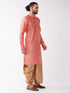 Vastramay Men's Pink And Rose Gold Silk Blend Kurta And Dhoti Set